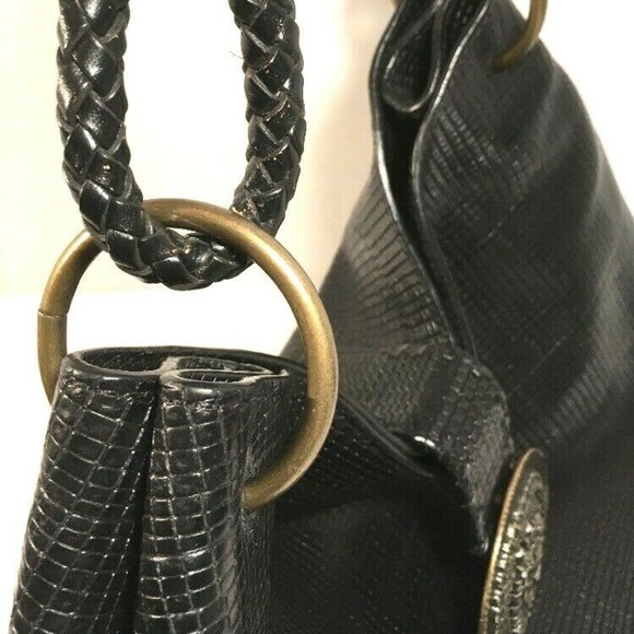 Sondra Roberts Black Faux Leather Patterned Hobo - Picture 7 of 8